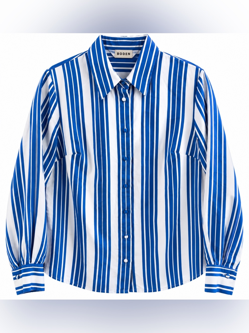 Boden Blue White Striped Button Down Blouse Shirt Size 8